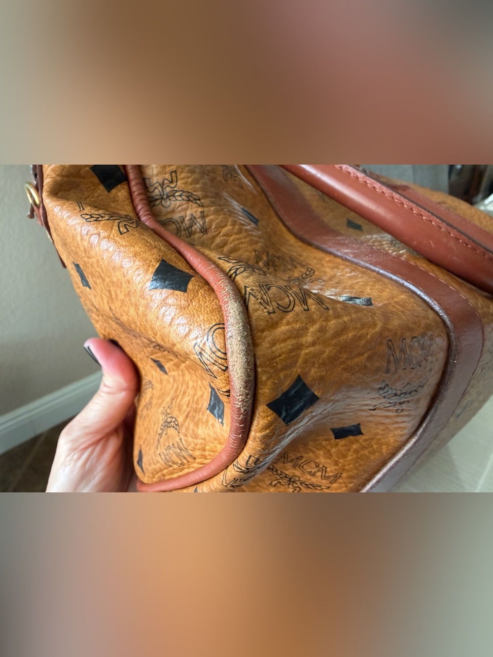 MCM Visetos Boston Speedy Satchel Bag – Cognac Brown Monogram Leather - Picture 13 of 15